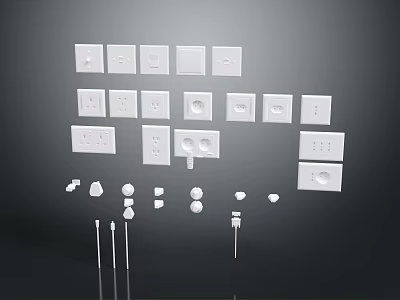 Different White Switch Panels Featuring Various Shapes Sizes And Small Components 3d model