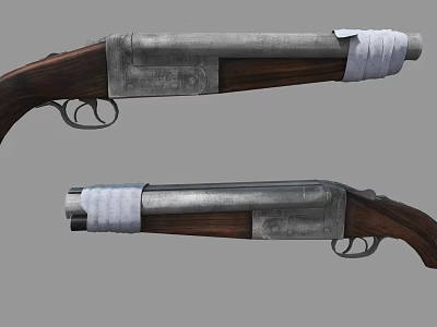 Vintage Shotgun With Wooden Stock Metal Barrel And White Tape Wrap Design 3d model