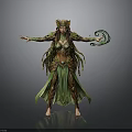 Plant Themed Female Character With Green Leaf Crown And Vine Decorated Outfit