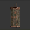 Antique Decorative Octagonal Container With Colorful Floral Patterns And Wooden Stick