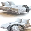 Modern Double Bed with White Sheets Gray Blanket and Two Pillows 3d model