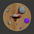 Transparent Glass Dome With Red Rocket Purple Pillars Stars Moon And Wooden Base