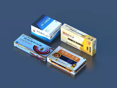 Assorted Household Product Packaging Boxes With Diverse Designs And Labels 3d model