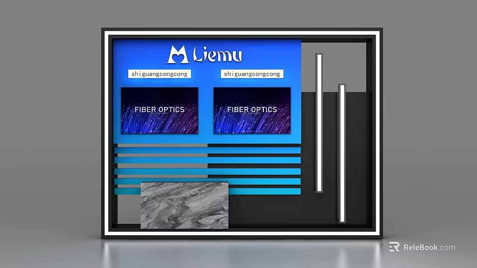 Liemu Fiber Optics Display Shelf With Blue Background Marble Panel And LED Lights 3d model 