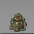 Vintage Steampunk Helmet With Metallic Green Gold Mechanical Lamp And Breathing Tubes