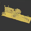 Vintage Rusty Tractor Model With Plow Attached On Display Base Set Against Gray Background 3d model
