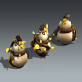 Three Small Oval Shaped Figures Wrapped With Brown Vines And Yellow Leaves