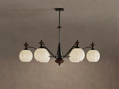 Vintage Style Chandelier With Four White Lamp Shades And Black Metal Frame 3d model