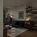 Cozy Vintage Living Dining Room Interior Design With Black Leather Sofa And Wooden Storage Cabinets