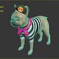 French Bulldog Wearing Striped Shirt With Patterned Bow And Flower Hat