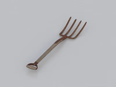Vintage Rustic Garden Hand Fork with Metal Tines and Wooden Handle Decorative Tool 3d model