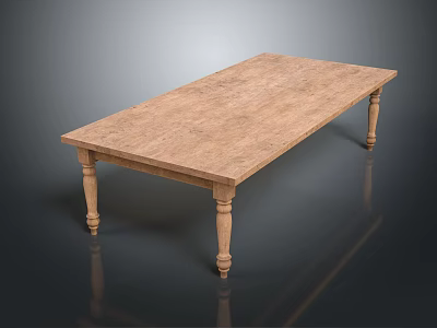 Classic Wooden Long Table With Carved Legs And Natural Solid Wood Finish 3d model