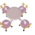 Round Light Purple Kids Table with Antler Backrest Chairs and Cloud Star Patterns 3d model
