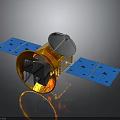 Advanced Space Satellite Featuring Blue Solar Panels And Golden Antenna Design