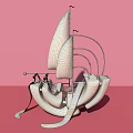 Commercial Equipment With Red Lifebuoy Base Green White Striped Sail Black Curved Structure And Streamers