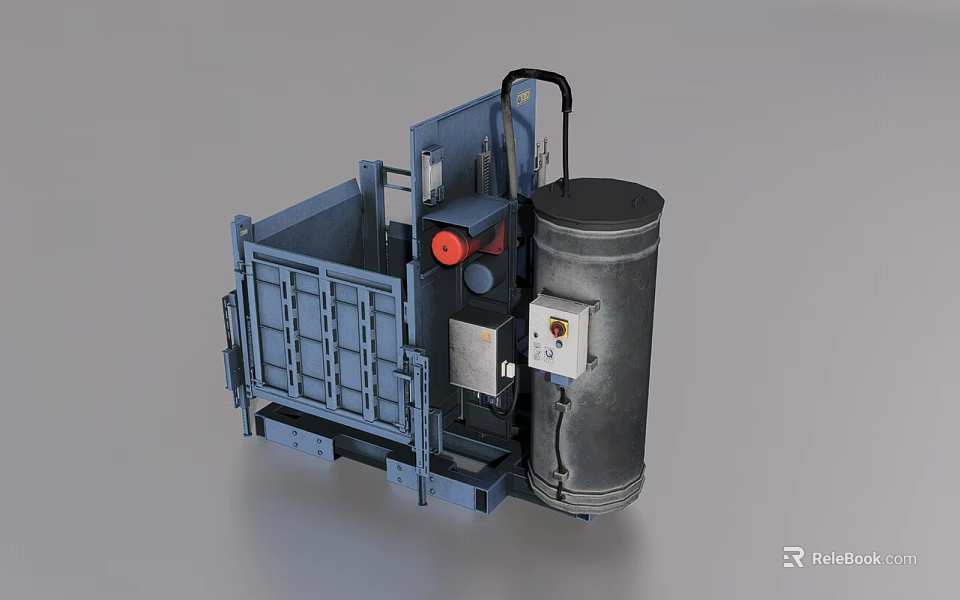 Industrial Compactor Equipment With Heavy Duty Metal Frame Cylindrical Tank And Control Panel 3d model 