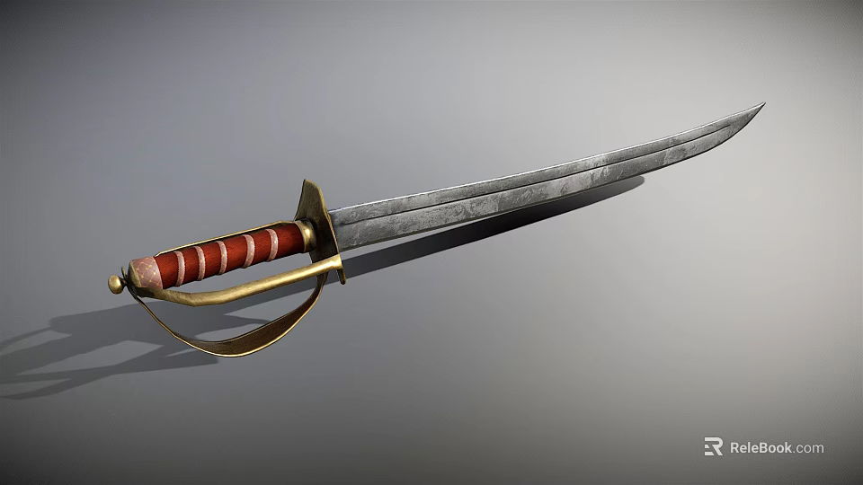 Warrior Wielding Classic Sword With Red Striped Hilt And Golden Decorations 3d model 