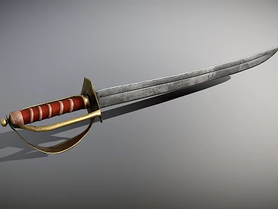 Warrior Wielding Classic Sword With Red Striped Hilt And Golden Decorations 3d model