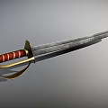 Warrior Wielding Classic Sword With Red Striped Hilt And Golden Decorations