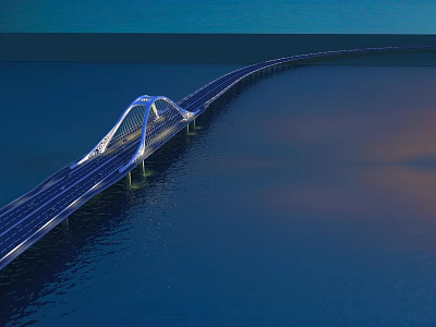 Modern Bridge Spanning Over Water With Illuminated Unique Structural Design 3d model