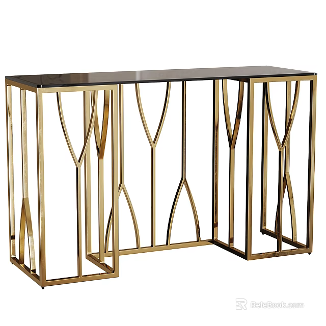 Elegant Gold Metal Frame Console Table With Geometric Open Structure Design For Modern Home Decor 3d model 