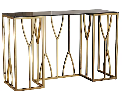 Elegant Gold Metal Frame Console Table With Geometric Open Structure Design For Modern Home Decor 3d model