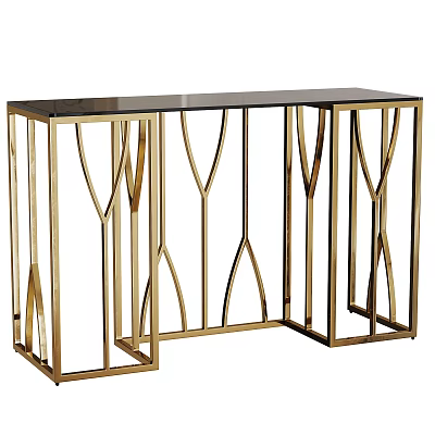 Elegant Gold Metal Frame Console Table With Geometric Open Structure Design For Modern Home Decor 3d model