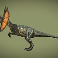 Realistic Dinosaur With Large Orange Frill And Open Mouth Standing Pose