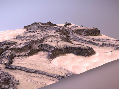 Detailed Terrain Model With Mountain Ranges Valley Formations And Sandy Textures 3d model