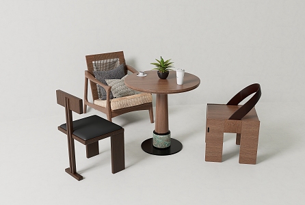 Middle Ancient Casual Table and Chair Middle Ancient Coffee Table and Chair Log Table and Chair Combination Japanese Table and Chair Combination 3d model