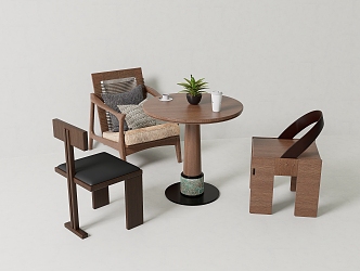 Middle Ancient Casual Table and Chair Middle Ancient Coffee Table and Chair Log Table and Chair Combination Japanese Table and Chair Combination 3d model