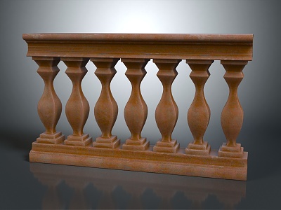 Modern Wooden Railing Wooden Fence Terrace 3d model