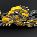 Striking Yellow and Black Futuristic Motorcycle with Thick Tires and Mechanical Details