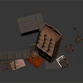 Assorted Wooden Furniture Collection Featuring Bookshelf Chairs Cabinets And Stacked Items