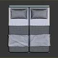 Modern Bed Design Featuring Light Green Headboard Blue White Checkered Mattress And Pillows