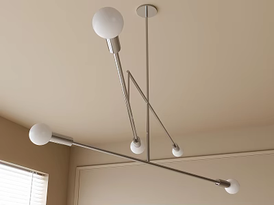 Modern Chandelier with Multiple White Globe Lights and Silver Metal Frame in Beige Room 3d model