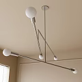 Modern Chandelier with Multiple White Globe Lights and Silver Metal Frame in Beige Room