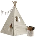 Cozy Kids Beige Tepee Tent With Hanging Bunting Soft Pillows And Hanging Swing