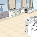 Bright Spacious Service Hall Interior With Self Service Counters And Service Windows