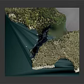 Detailed Terrain Model Featuring Mountainous Landscape Green Vegetation And Blue Coastal Waters