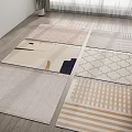 Square Rugs With Various Patterns Neutral Tones On Indoor Wooden Floor 3d model