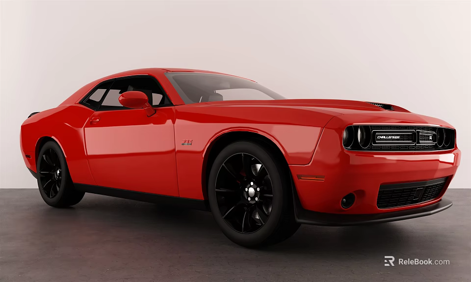 Red Dodge Challenger Two Door Sports Car With Black Wheels And Sporty Design 3d model 