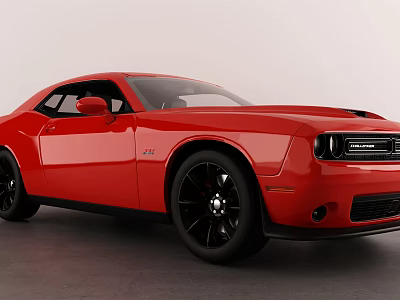 Red Dodge Challenger Two Door Sports Car With Black Wheels And Sporty Design 3d model