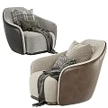 Gray And Beige Fabric Armchairs With Leather Armrests Plaid Geometric Pillows And Cozy Blankets