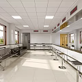 Public Service Hall Interior With Windows Buildings Outside White Counter Metal Bench And Self-Service Machines