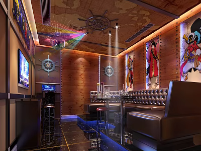 KTV Room Interior With Wooden Decor Leather Sofas Decorative Paintings And Ambient Lighting 3d model
