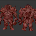 Barbarian Warrior Models With Horned Armor Skull Decoration Axe Front And Back View