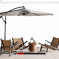 Modern Minimalist Outdoor Table Chair Set with Umbrella Wooden Side Table Folding Chairs Plant Decor