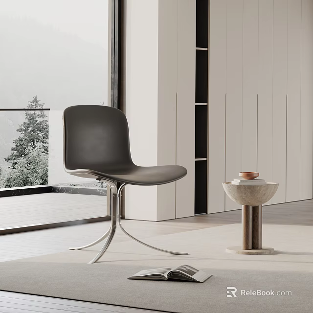 Modern Black Leather Dining Chair With Metal Frame In Sleek Minimalist Interior Space 3d model 