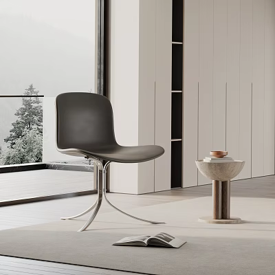 Modern Black Leather Dining Chair With Metal Frame In Sleek Minimalist Interior Space 3d model